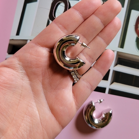 Thick Silver Hoop Earrings - Picture 2 of 3